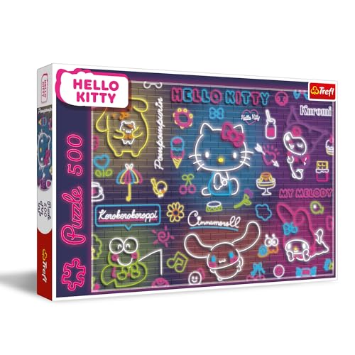 Trefl - Neon Hello Kitty- Puzzle 500 Pièces - Puzzle DIY, Loisir Créative, pour Les Adultes et Les Enfants à partir de 10 Ans