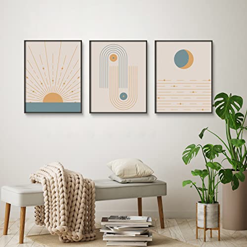 Sun Moon Rainbow Line Art, Boho Minimalist Decor, Mid Century Modern Decor, Bedroom, Living, Laundry Room Prints, Set Of 3 Wall Art, 11X14Inch Unframed #TOP3