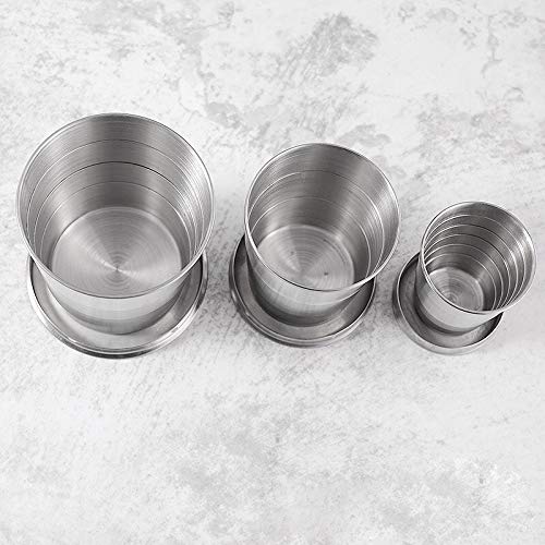 Gtell 3 Pack Stainless Steel Camping Folding Cup Portable Travel Mug, Hiking Demountable Collapsible Cup With Keychain(All-1 Small+ 1Middle+ 1Large) #TOP2
