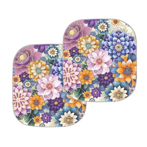 Image of Hippie Flower Car Window Shades 2 PCS Foldable Automotive Interior Accessories for Sun Protection Auto Sun Heat and UV Rays Blocker Car Interior Accessories for Sun Heat