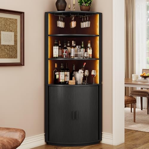 ONBRILL 72 Corner Bar Cabinet with LED Lights