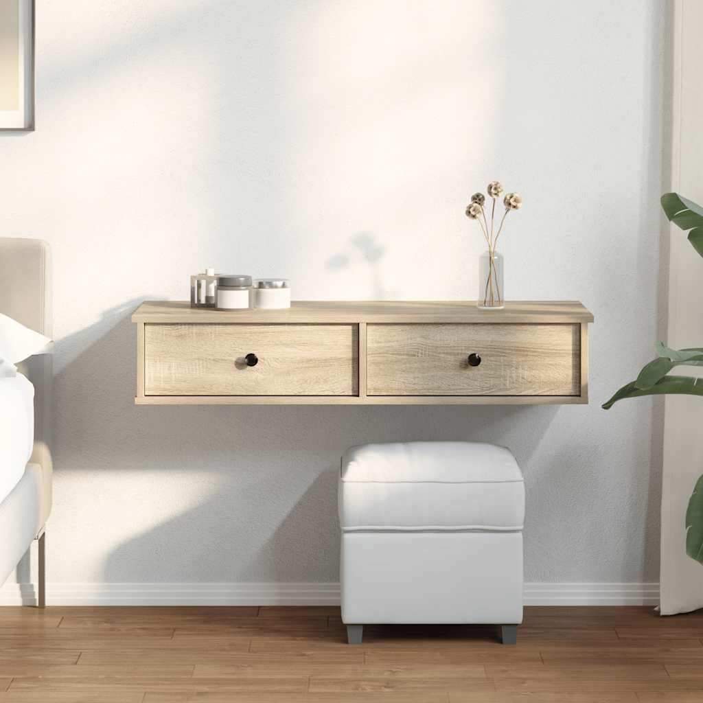 Estantería de pared con cajones, roble Sonoma, 100 x 37,5 x 19 cm