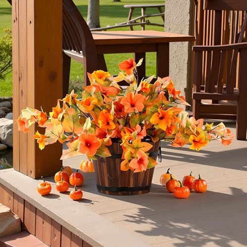Artificial Fake Fall Flowers Planter for Outdoor Decoration, 2PCS Silk Faux Autumn Flower Petunias Plants, UV Resistant Floral for Garden Porch Yard Balcony Realistic Indoor Decor