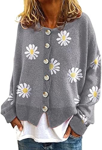 utcoco Women's Oversized Cropped Cardigan Sweaters Vintage Artistic Floral Print Cable Knit Sweater Outwear