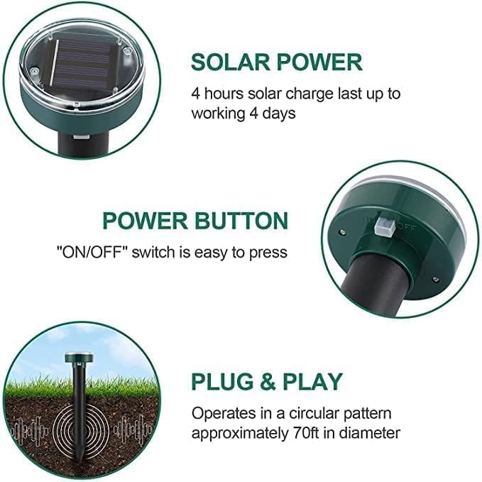 Ultraschall Maulwurfschreck Solarbetrieben 8 Pack Gopher Repellent, Wühlmausvertreiber Maulwurfschreck für Rasen Garten Hof Wasserdicht Get Rid of Moles Voles Gophers Ratten Nagetiere