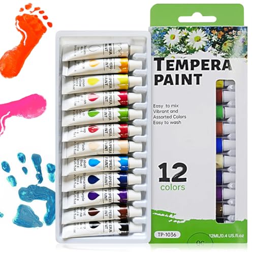 Teouuas 12 Couleur Peinture au Doigt, Peintur au Doigt pour Tout-Petits, Peintures au Doigts Bebe, Tempera Peintures pour Enfants, pour Affiches Artisanat...
