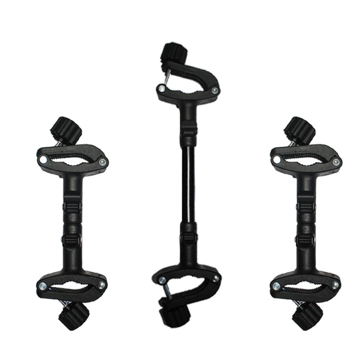 3 Conectores Ajustables de Hierro y Plástico para Cochecito Gemelar Negro