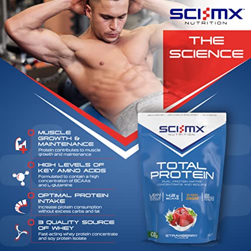 SCI-MX Total Protein Duo Protein Muscle Building & Recovery Blend Powder With Naturally Occurring Glutamine & Amino Acids - Strawberry Flavour - 900G - 30 SERVINGS - Image 5