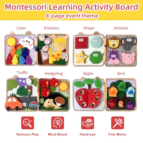 Image of Montessori Busy Book, Suitable for Toddlers Aged 1-3, Felt Sensory Activity Book, Children's Travel Toy, Quiet Book Busy Board, Birthday Gift for Boys and Girls
