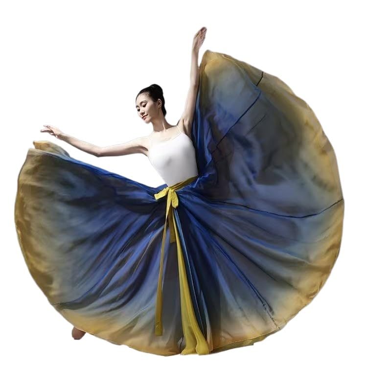 HEARTTOUCH Women's Fairy Lyrical Dance Skirt 720° Double Side Modern Ballet Swing Dance Dress for Performance Photography (Blue,Large)