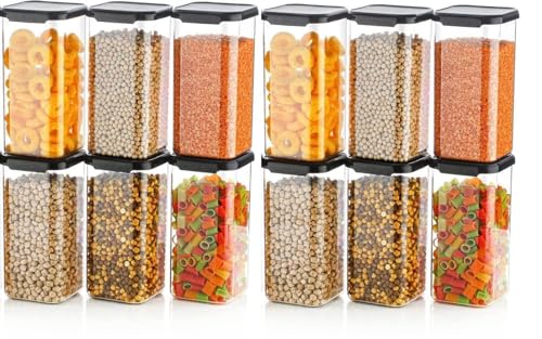 Image of TEKCOOL Air Tight Kitchen Containers Set (Pack of 8, 1500 ML) for Storage Pulses, Cereals, Grains, Dry Fruits, Pantry Organization and More, Food Grade, BPA Free, Stackable, Transparent:, Plastic