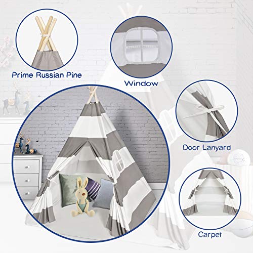 Kids Teepee Tent for Kids ,Kids Play Tent for Girls & Boys, Gifts Playhouse for Kids Indoor Outdoor Games, Kids Toys House for Baby (Stripe Teepee Tent) - Thumbnail 3