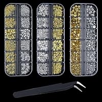 36 Typen Nail Charms, 3 Schachteln Charms Nägel, 3D Gold Silber Stern Schleifen und Perlen für Nageldesign Zubehör, Nail Art Nagelschmuck mit Pinzette für DIY Bastelprojekte