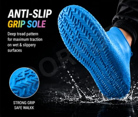 Image of Silicone Waterproof Shoe Covers for Men & Women | Reusable Non-Slip Rain Shoe Protector | Stretchable Overshoes for Rain, Mud, Snow, Hiking & Outdoor Use