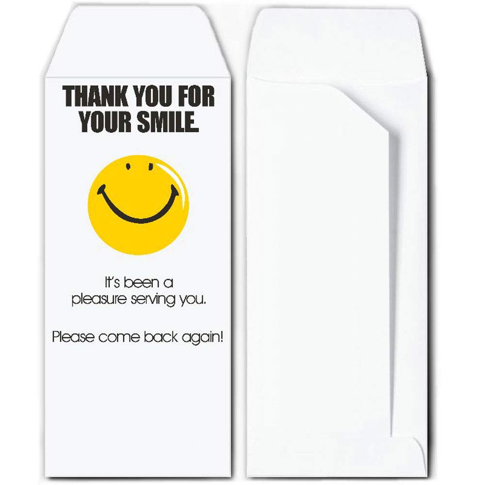 Drive Up Money Envelopes Thank You Smiley Face Design Press to Seal 3 1/4W x 7H 500 Per Box for Cash Coins and Currency