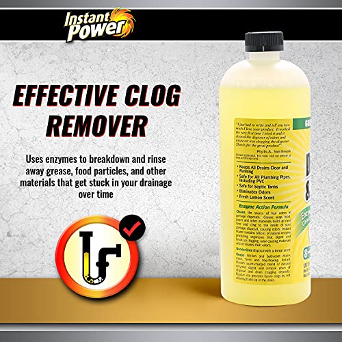 Instant Power Disposal and Drain Cleaner – Liquid Enzyme Clog Remover, Cleans and Deodorizes, Removes Drain Blockages, Fresh Lemon Scent, 33.8 Fl oz, 1 Liter - Thumbnail 3