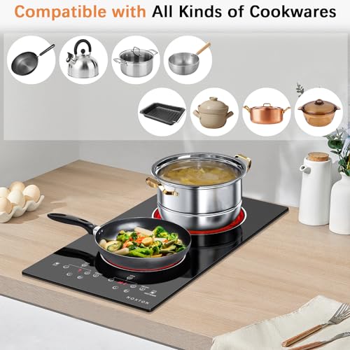 Image of Noxton 110V Electric Cooktop 2 Burners, 12 Inch Electric Stove,Counter top Burner & Built-in Ceramic Stovetop, Sensor Touch Control Timer, Child Safety Lock, High Temperature Warning