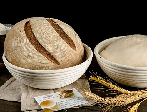 Set Of 2 Round 8.5 Inch Bread Banneton Proofing Basket Sugus House -Brotform Bread Dough Rising Rattan Proofing Basket & Liner Cloth - Perfect For Artisan Bread Dough #TOP5