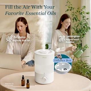 LEVOIT Humidifiers for Bedroom Large Room, 3L Cool Mist Top Fill Oil Diffuser for Baby Nursery and Plants, 360 Degree Nozzle, Quiet Rapid Ultrasonic Humidification for Home Whole House, White