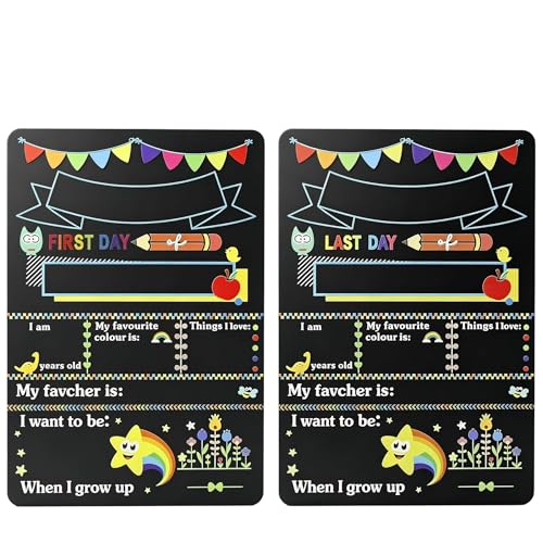 First Day of School Chalkboard Double-Sided First and Last Day Back to School Board Sign Reusable Milestone Photo Prop Gift for Boys & Girls Kids Child Kindergarten Preschool Nursery