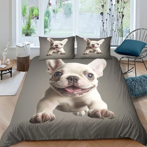 Parure de lit bouledogue français housse de couette chiot mignon en microfibre
