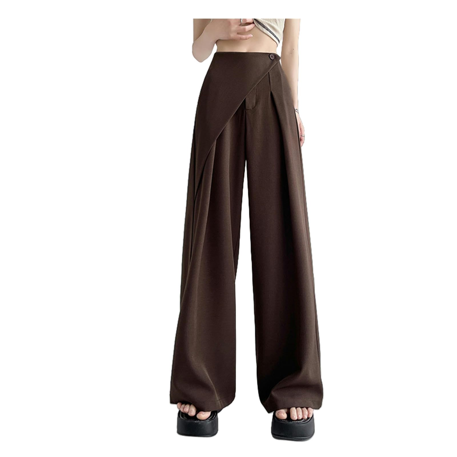Pantalone Donna Pantaloni A Gamba A Gamba A Due Pezzi per Donne Temperamento di Design Ad Alta Vita Dritta Cimante Pantaloni-caffè-2xl