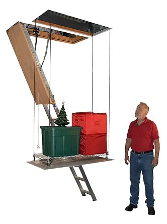 SpaceLift SL 5228-S Motorized Attic Lift Made in USA, 200 lb Capacity, 15 Ft Vertical Travel, 24" x 41" Platform Garage Storage Lift