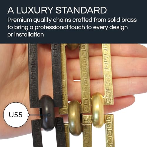 Image of RCH Hardware Decorative Polished Solid Brass Chain for Hanging, Lighting - Rectangles with Greek Key Design and Unwelded Links (1 Foot)