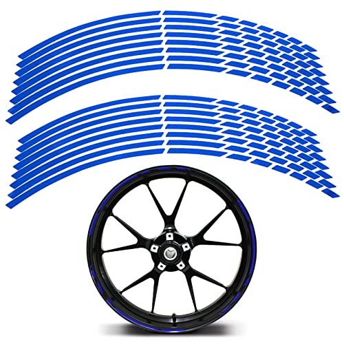Liseret de Jante Réfléchissant pour Vélos, Motos et Voitures - Autocollant de Jante Moto - 16 Pièces, Bleu