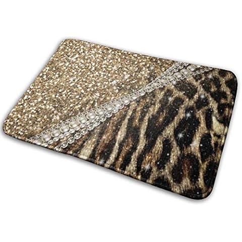 Meiya-Design Beautiful Chic Girly Leopard Animal Faux Fur Print Bath Rug Door Mat, Soft and Absorbent Bathroom Mat, Anti-Slip and Plush Bath Mat for Bathroom, Living Room and Laundry Room 15.7"x23.6" Cover