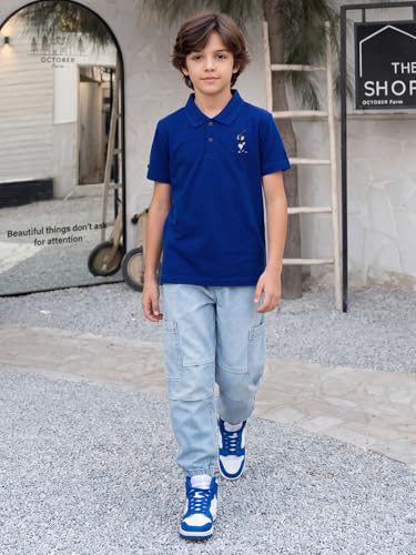 Image of Li'l Tomatoes Boys Sports Polo T-Shirt Polyester Casual Summer Tee | inchGolf Player inch Printed Collar Neck T-Shirt | Lightweight & Breathable Half Sleeve Sports Wear | Stylish Polo Tee | 9-16 Years
