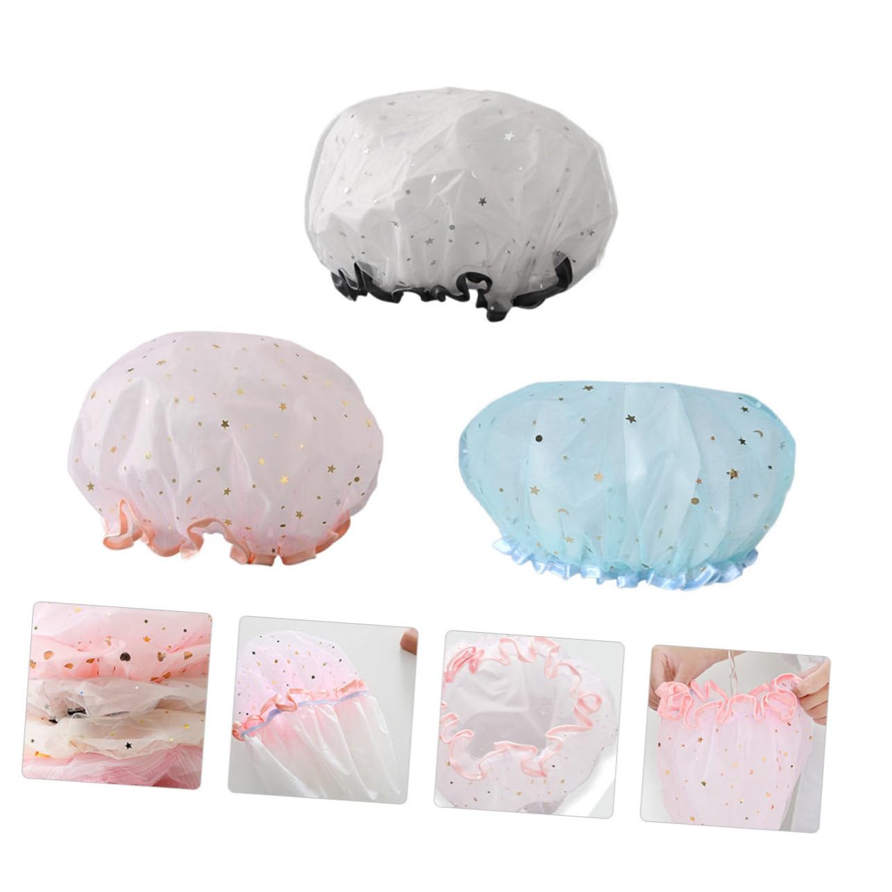 Beavorty 5 Set di Cuffie da in Filato Eva Cuffie da Bagno Elastiche a Doppio per Donna 3 Pezzi*5