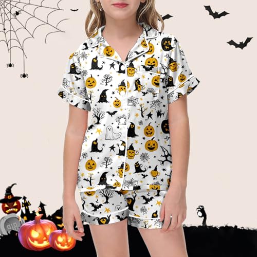 Girls Halloween Outfit Printed Round Neck Top and Shorts Set Comfortable Everyday Wear for Toddler Kids Ages 2 to3