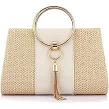 Straw Handbag Evening Bag Clutch Purses for Women, Fashion Summer Beach Tote Tassels Straw Clutch
