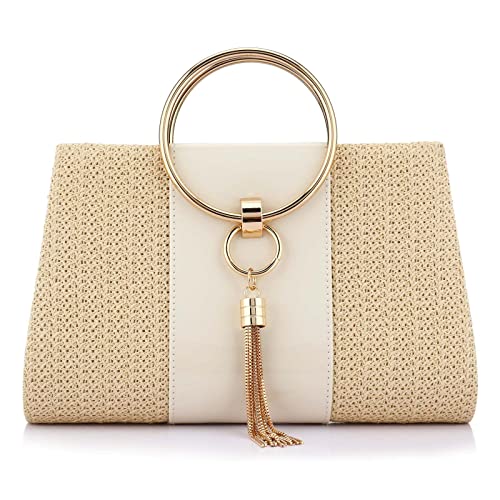 Pochette à pompons jaune et sac à main en paille pour cérémonie femme