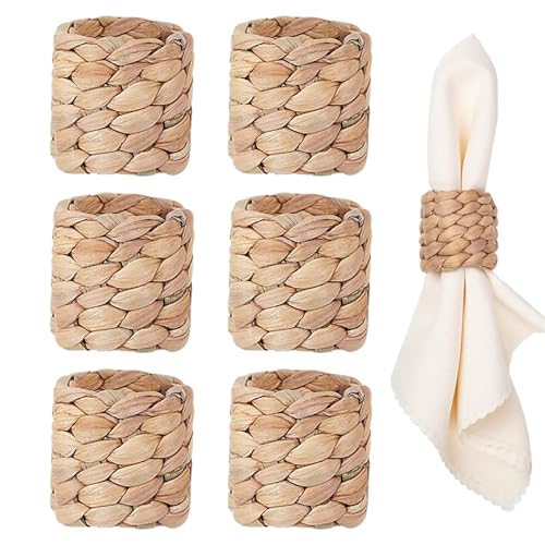 Anillos de napkin tejidos rústicos, soportes de nafín artificiales, accesorios rústicos de mesa, anillos de naftalina de boda, juego de 6 anillos rústicos de napkin, decoración de mesa tejida