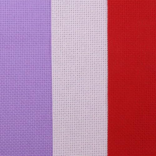 Image of KCS 3 pc of 15 inch x 18 inch(38cmx45cm) 18 Count Cross Stitch Cotton Aida Cloth Needlework Rolled Fabric Box,18CT,Lavender+Pink+Red