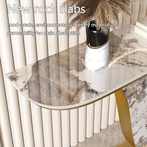 Mesa consola de hoja dorada con losa de roca elegante 8
