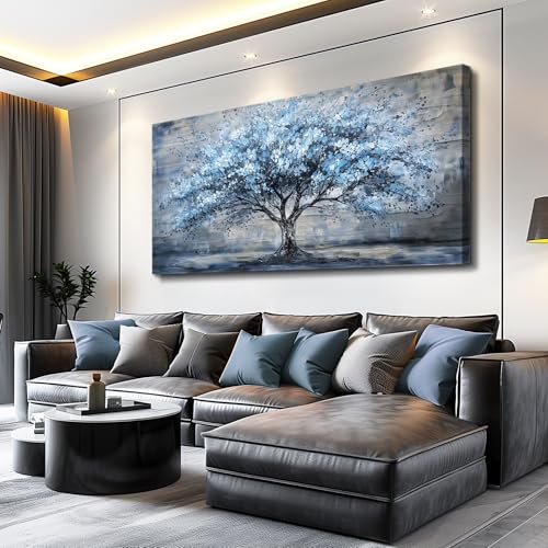 Large Wall Decor for Living Room Canvas Wall Art for Office Modern Wall Decorations for Bedroom Blue Tree Landscape Paintings Abstract Pictures Artwork Farmhouse Room Home Decor 24x48 in