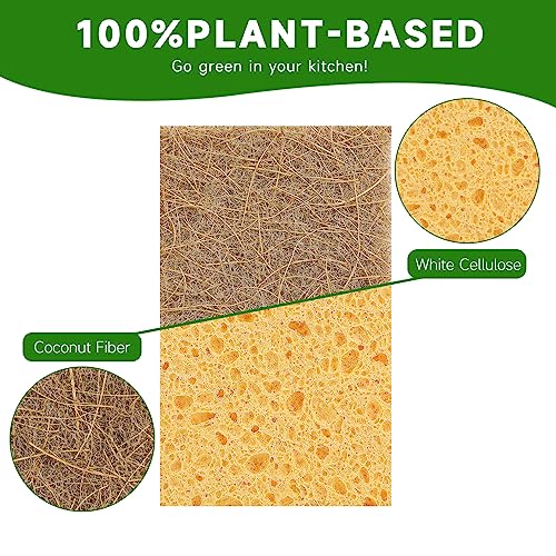 Image of 10 Pack Biodegradable Natural Sponges Kitchen - Compostable Cellulose and Coconut Walnut Scrubber Sponge - Eco Friendly Sponges for Dishes