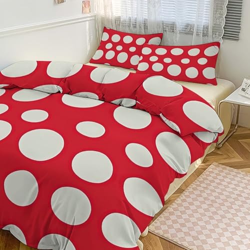 Rrtsmsgh 3 Piece Red and White Polka Dots Bedding Set