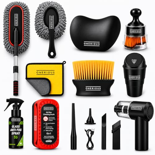 Image of 10 PCS Car Cleaning Kit Combo with Portable Car Vacuum Cleaner | Car Memory Foam Pillow with Car Dustbin, Detailing Brush, Microfiber Cloth, SUVs Cleaning Kit (Large 10 Pack)