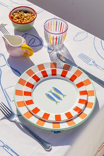 Talking Tables Bon Appetit Handgefertigtes Emaille-Teller mit Fisch-Design langlebig leicht perfekt für Outdoor-Dining Picknick Camping und Strand stilvolles Sommergeschirr spülmaschinenfest 20 cm