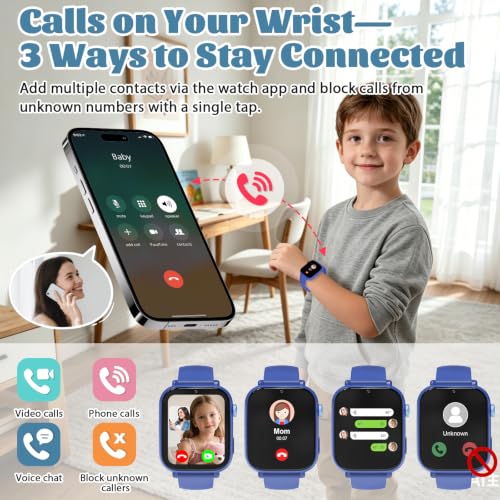 Image of 4G Kids Smart Watch for Boys Girls with GPS Tracker, SOS, Two Way Call Video Calling Voice Chat,School Mode, Alarm Clock,Safe Zones,Pedometer,Stopwatch,Games Children Smartwatch for 4-12 (4G Blue)