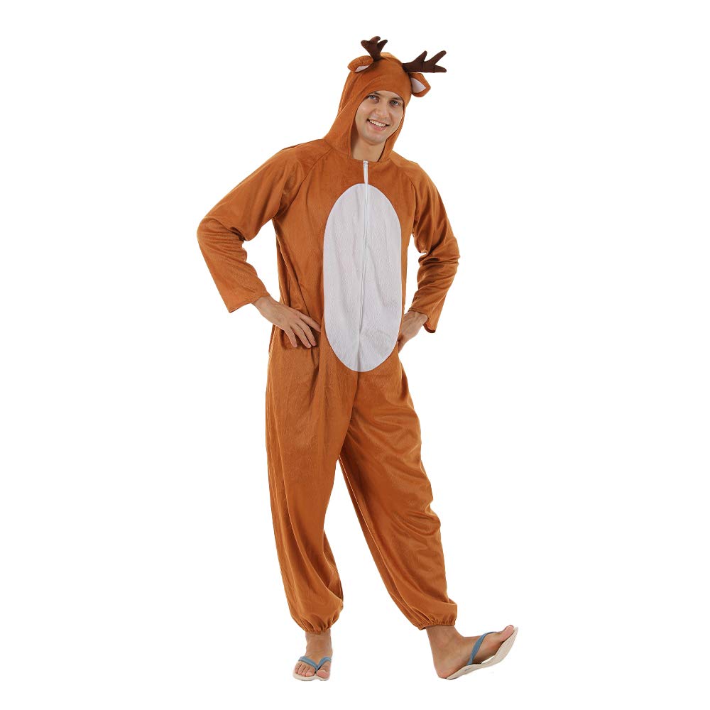 EraSpooky Disfraz de reno navideño para adulto, disfraz de elfo, mono de fiesta unisex con diseño de ciervo y Animal L