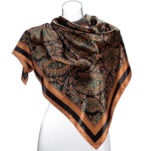 SATINIOR 35 Inch Silky Head Scarf 2 Pcs Large Square Neck Scarf Sleeping Hair Wrapping Satin Bandana for Women (Coffee,Modern)2