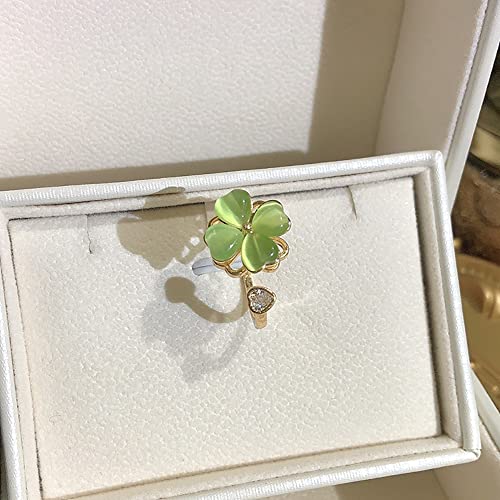 Green Four Leaf Clover Spinner Ring Cubic Zirconia Love Heart Cat Eye Stone Flower Stacking Adjustable Open Statement Relief Stress Fidget Finger Bands Promise Eternity Wedding Rings Dainty Good Luck Jewelry Valentine's Day Gifts For Women Girls Girlfriend #TOP4