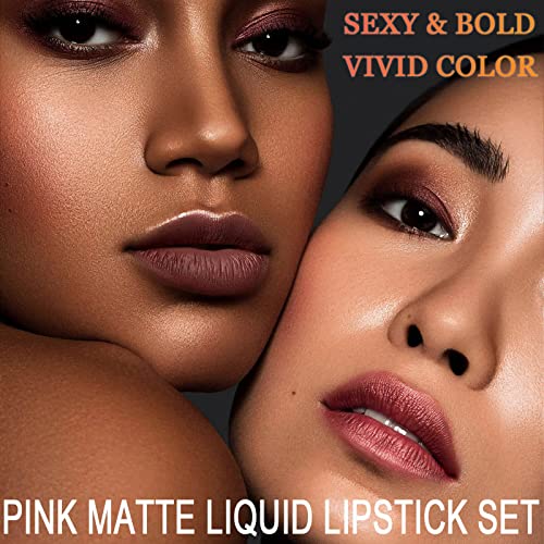 Miescher 4 Colors Matte Pink Lipstick Set For Women, Long Lasting & Waterproof Lip Gloss, High Pigmented Velvety Matte Lip Stick Lip Stain, Smudge Proof Non-Stick Cup Lip Gloss Makeup Set(Set B) #TOP1