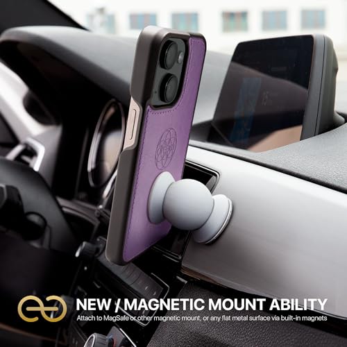 Image of dreem Fibonacci Compatible with iPhone 14 Plus Wallet case / 2-in-1 Shockproof case and Detachable Vegan Leather Folio, MagSafe Compatible, RFID Protection [Purple]