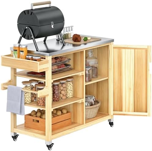 Outsunny Carrito de Parrilla Carrito de Barbacoa con 4 Ruedas Car...